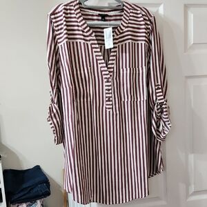 Torrid Burgundy and Cream Striped Top
